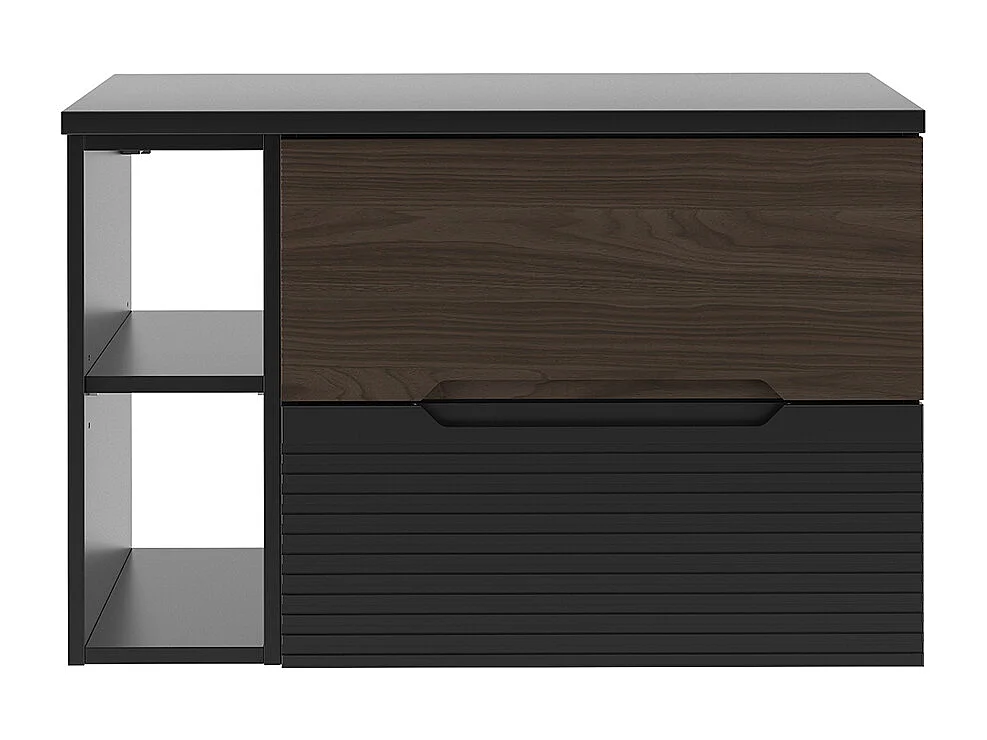 Meuble sous-vasque 80cm 2 niches plan de toilette Sylla Noir et bois