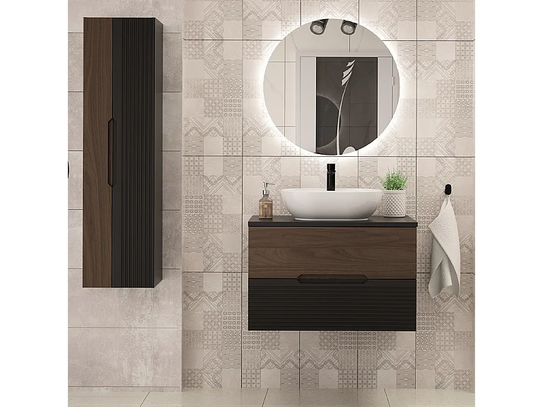 Meuble sous-vasque 80cm Sylla Noir et bois