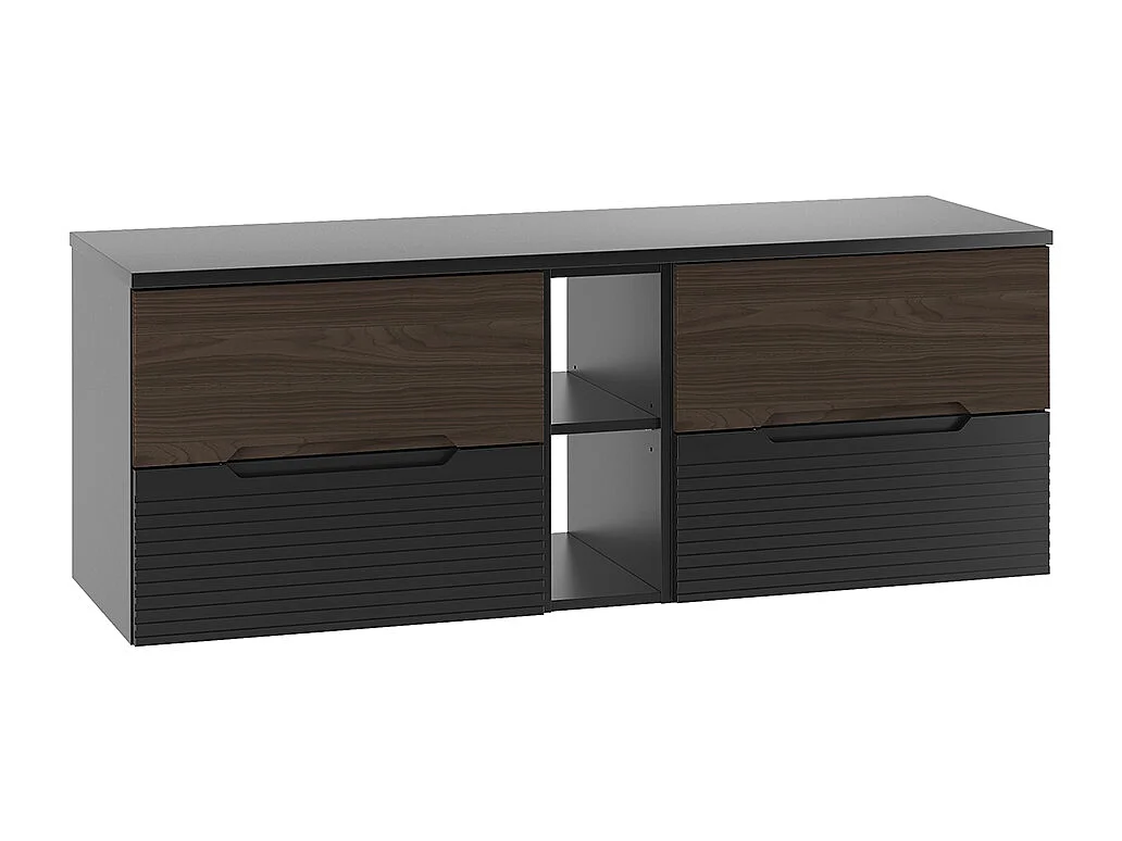 Mueble bajo lavabo 140cm compartimiento encimera Sylla Negro y madera