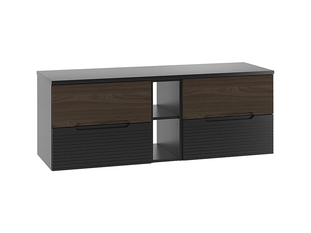 Meuble sous-vasque 140cm niche plan de toilette Sylla Noir et bois