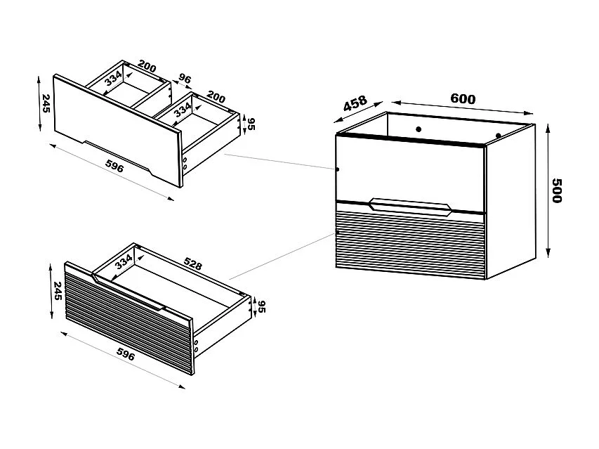 Meuble sous-vasque 140cm 2 niches plan de toilette Sylla Noir et bois