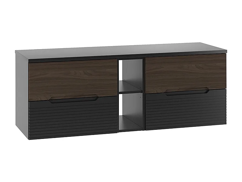 Meuble sous-vasque 140cm 2 niches plan de toilette Sylla Noir et bois