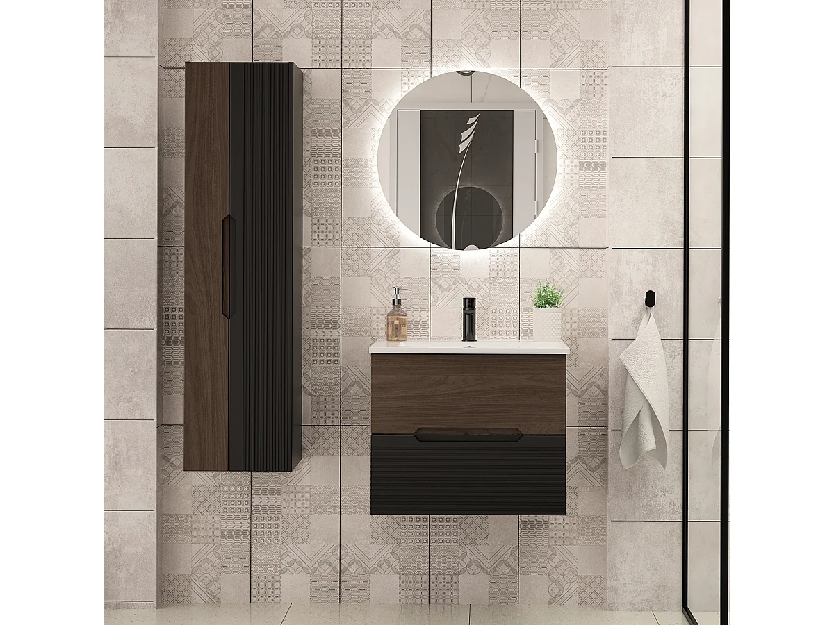 Meuble sous-vasque 60cm Sylla Noir et bois