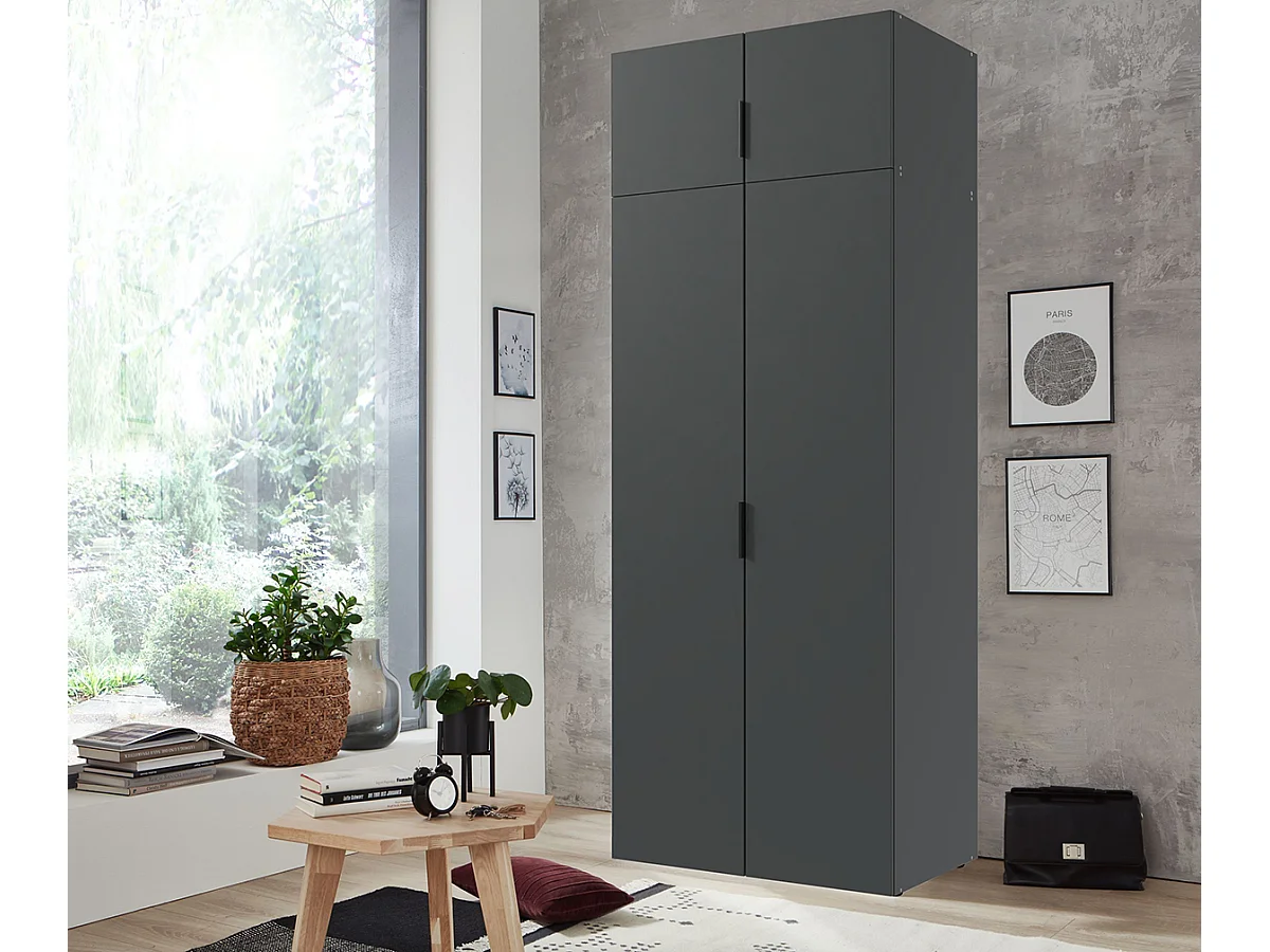 Armoire de rangement, placard de rangement en bois mélamine coloris graphite - Longueur 80 x Hauteur 225 x Profondeur 54 cm 