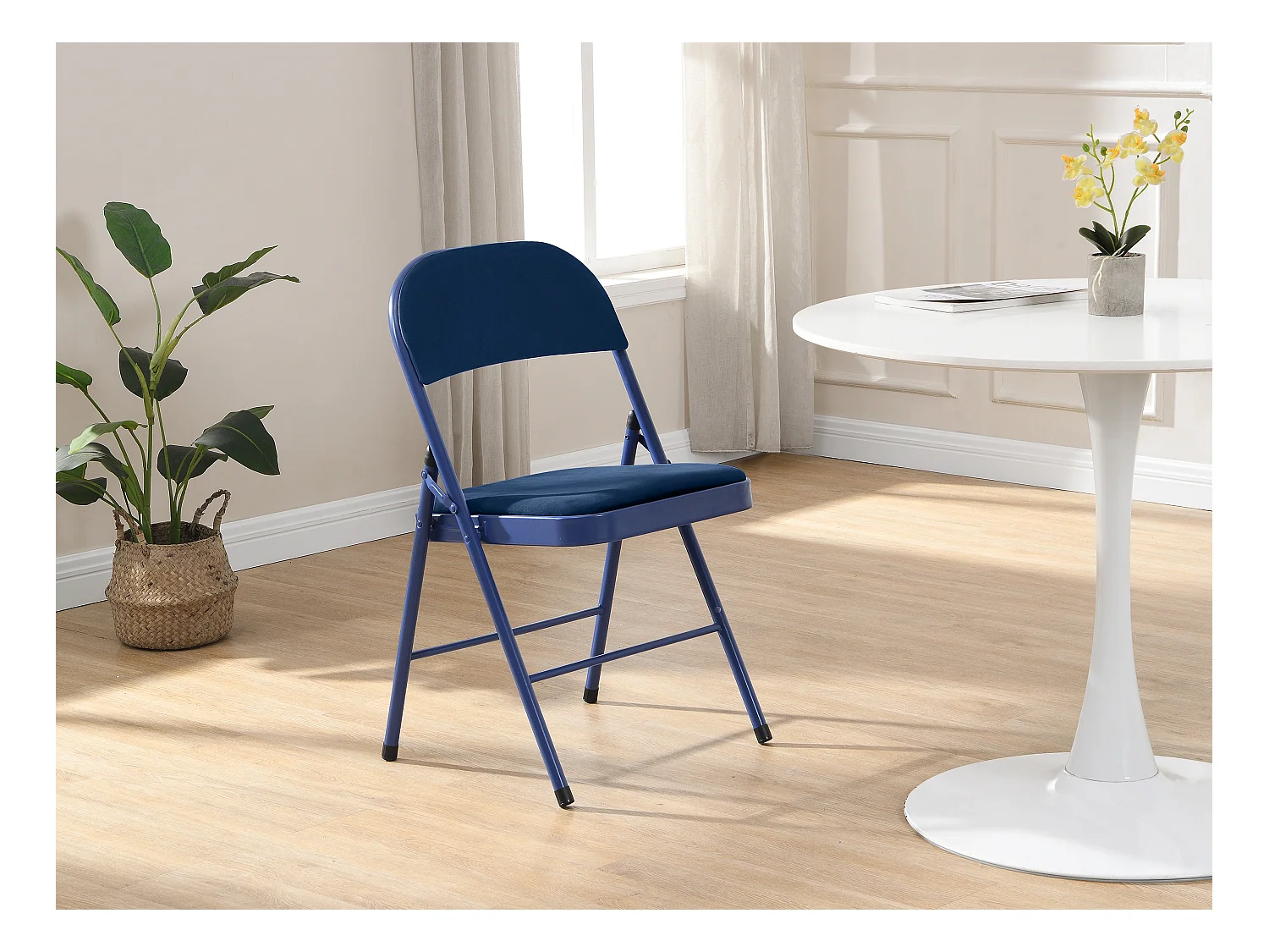 Klappstuhl 6er-Set - Samt & Metall - Blau - ORTENSIA