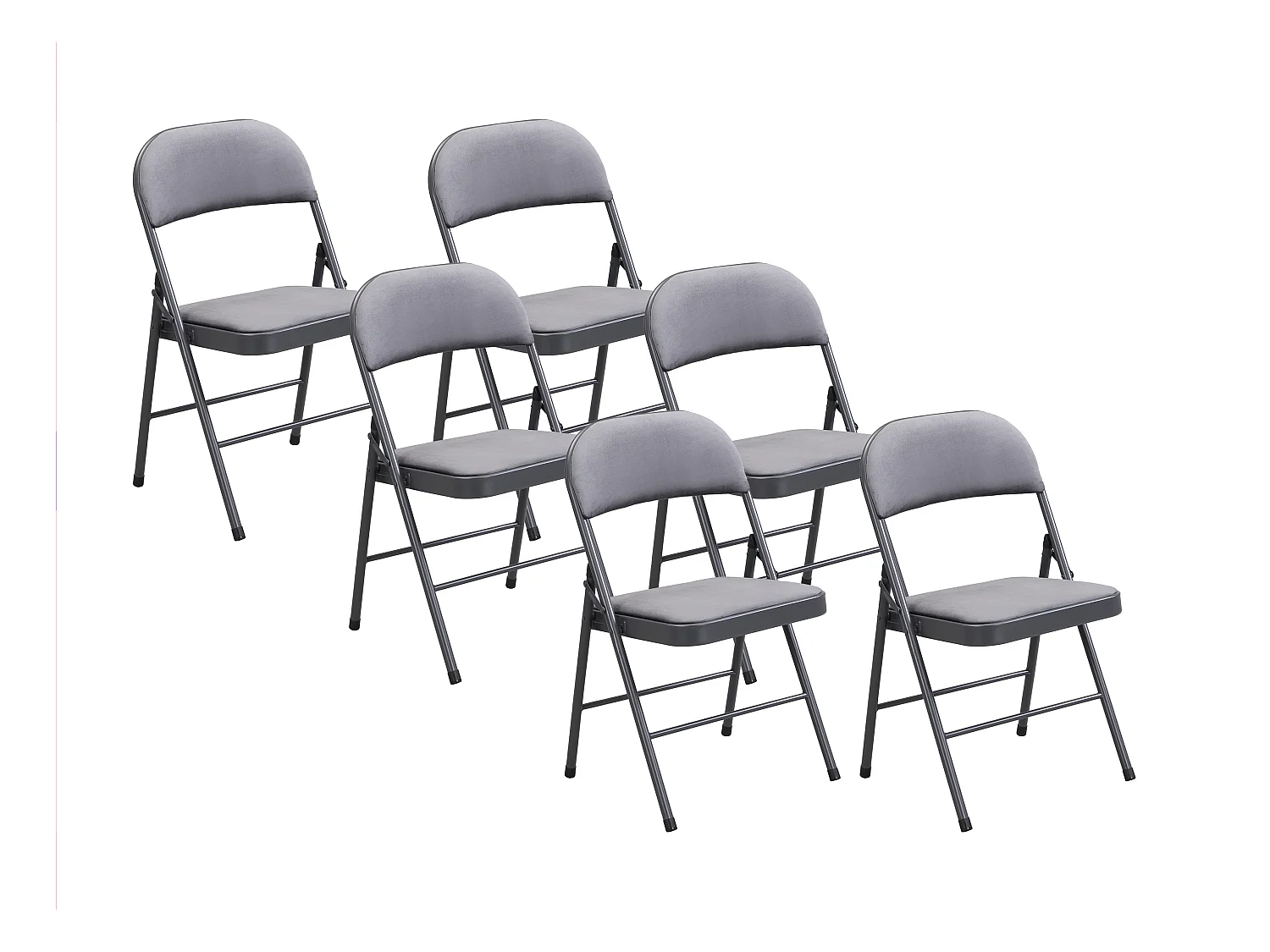 Set van 6 klapstoelen van velours en metaal - Grijs - ORTENSIA