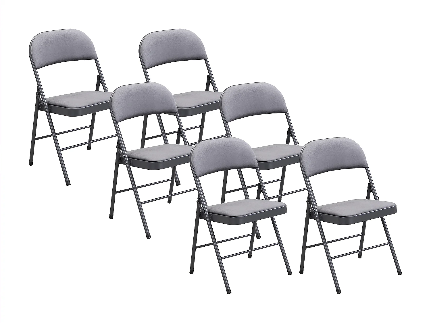 Lot de 6 chaises pliantes en velours et métal - Gris - ORTENSIA