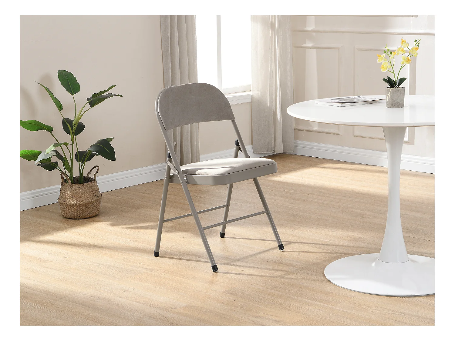 Lot de 6 chaises pliantes en velours et métal - Taupe - ORTENSIA