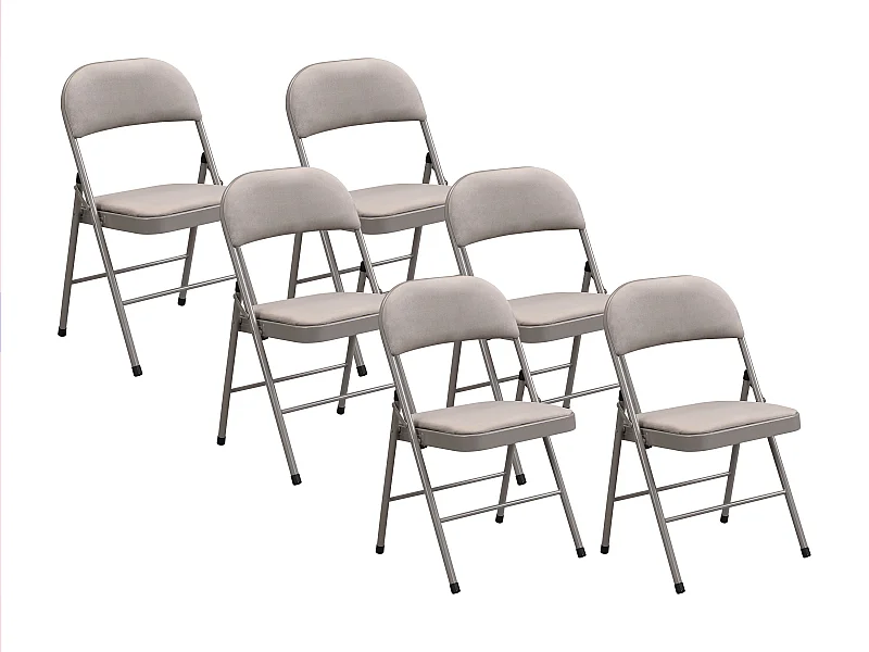 Lot de 6 chaises pliantes en velours et métal - Taupe - ORTENSIA