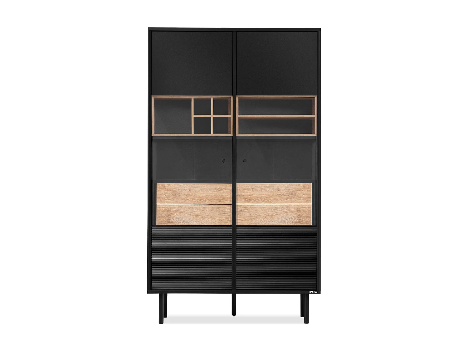 Vitrinenschränk  TV/Weineinlage - schwarz / Eiche natur - LOFTY