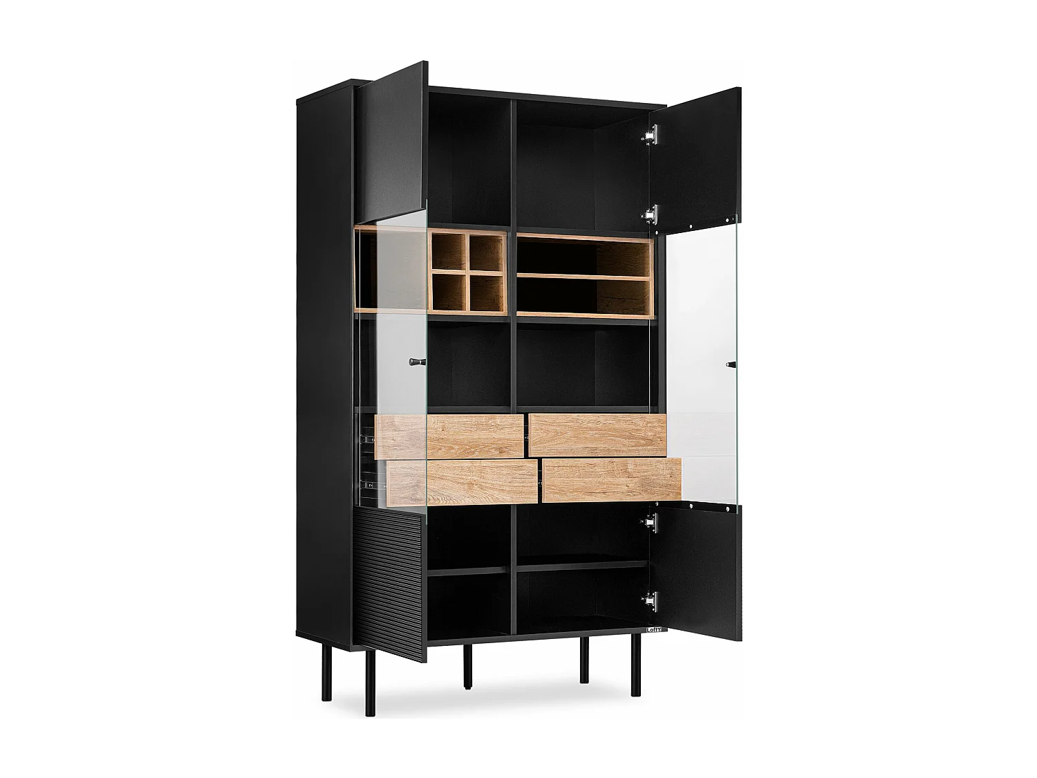 Vitrinenschränk  TV/Weineinlage - schwarz / Eiche natur - LOFTY