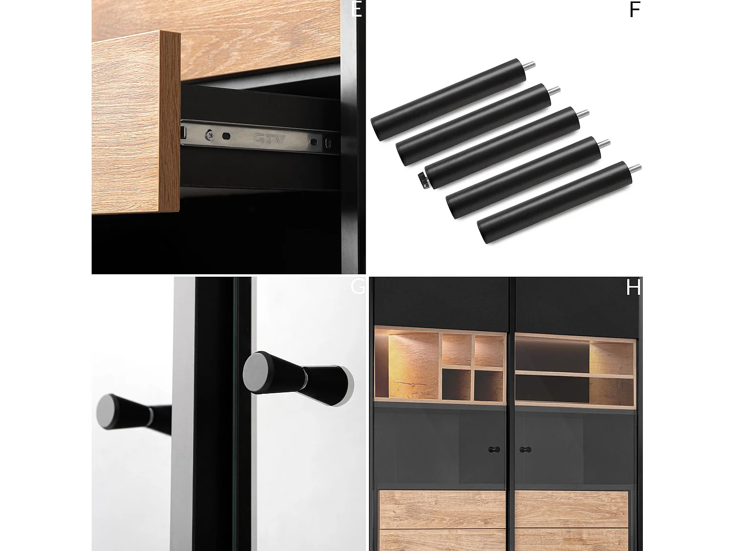 Vitrinenschränk  TV/Weineinlage - schwarz / Eiche natur - LOFTY