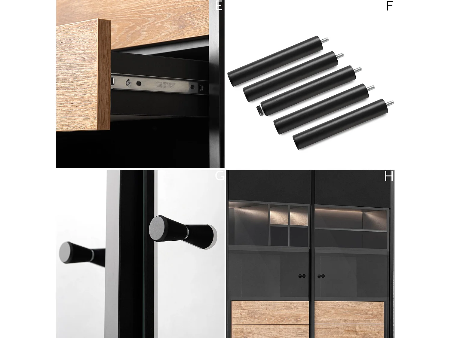 Vitrinenschränk TV/Weineinlage - schwarz / Eiche natur - LOFTY