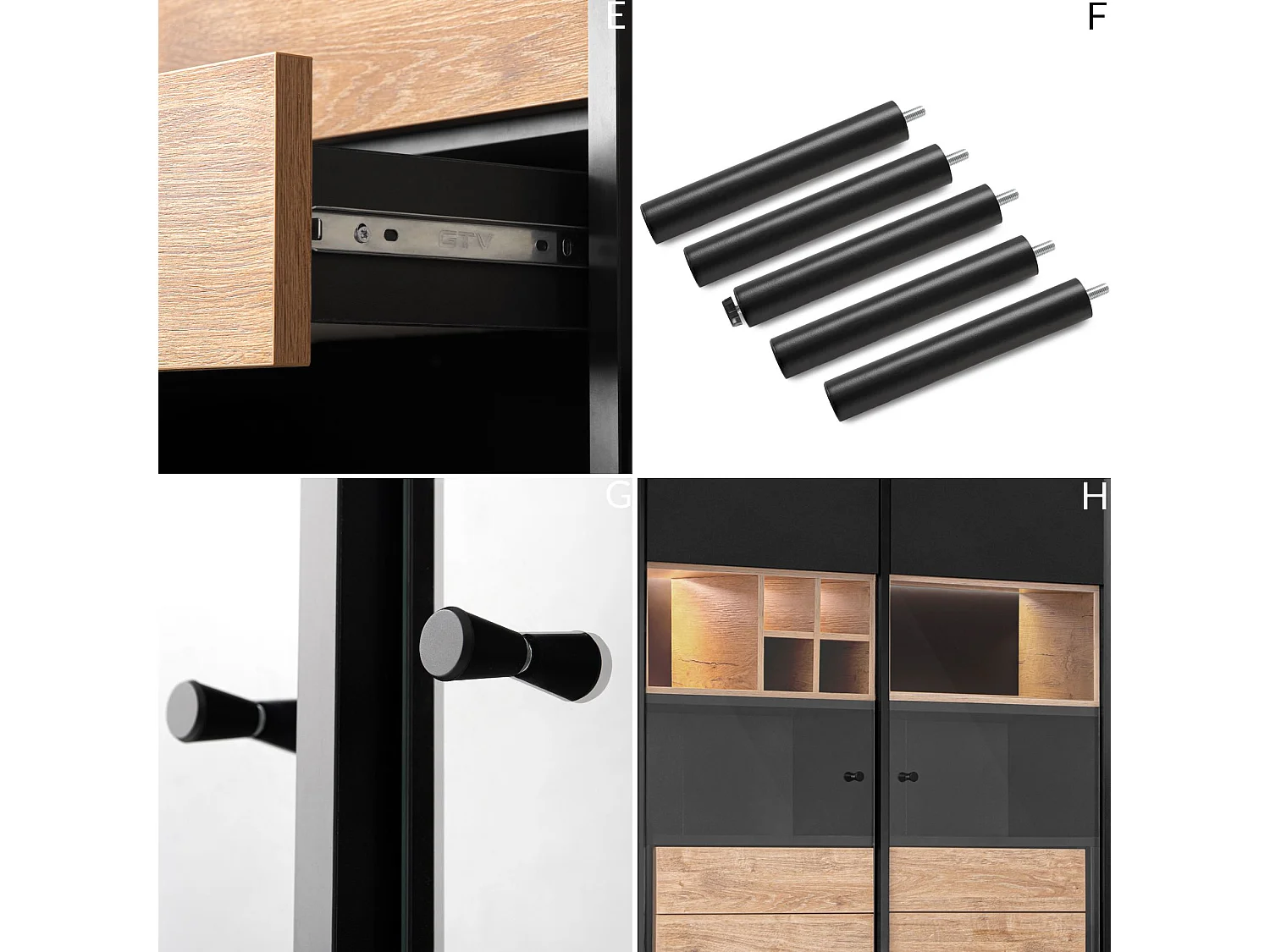 Vitrinenschränk  Weineinlage - schwarz / Eiche natur - LOFTY