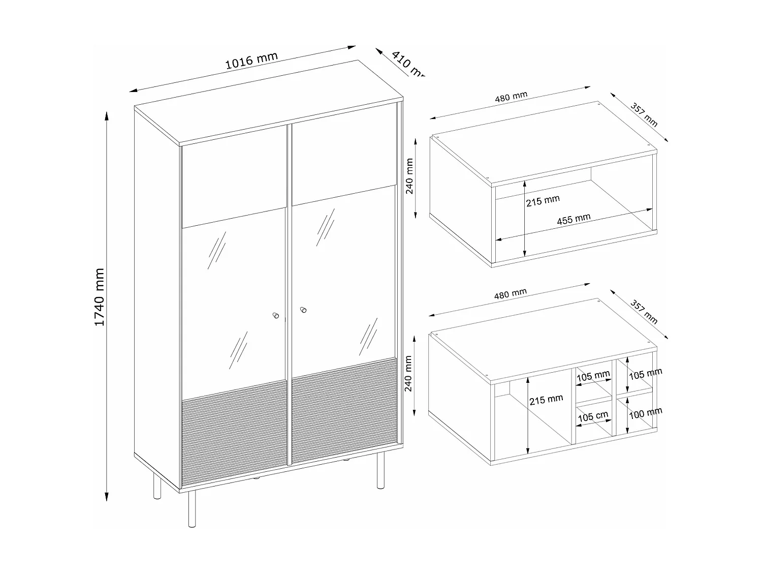 Vitrinenschränk  Weineinlage - schwarz / Eiche natur - LOFTY