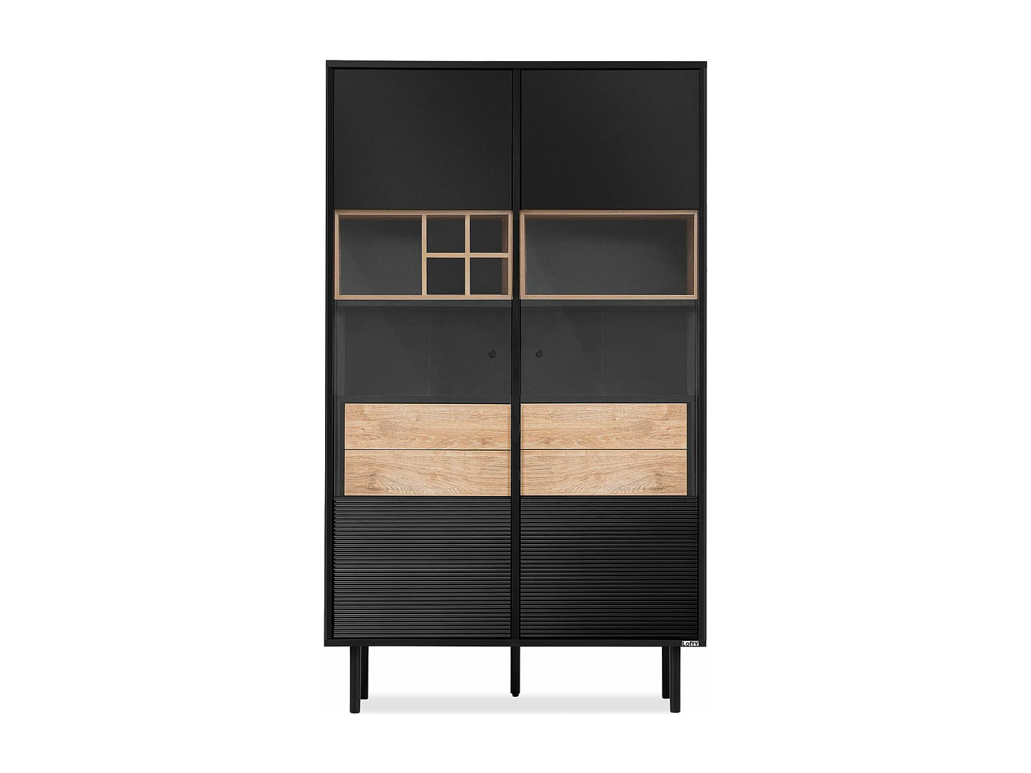 Vitrinenschränk  Weineinlage - schwarz / Eiche natur - LOFTY