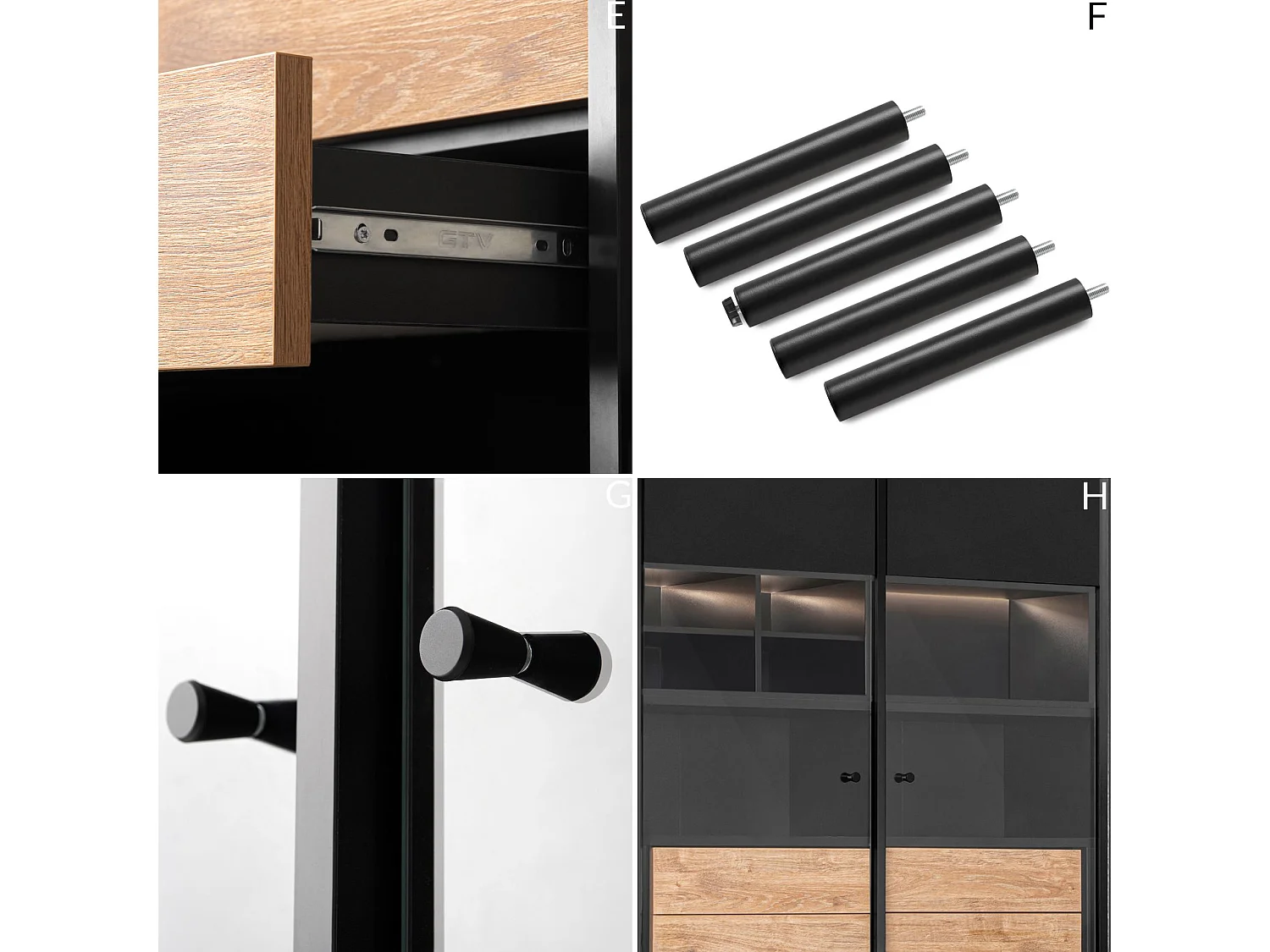 Vitrine  Kreuz/Außenseiteneinlage - schwarz / Eiche natur - LOFTY