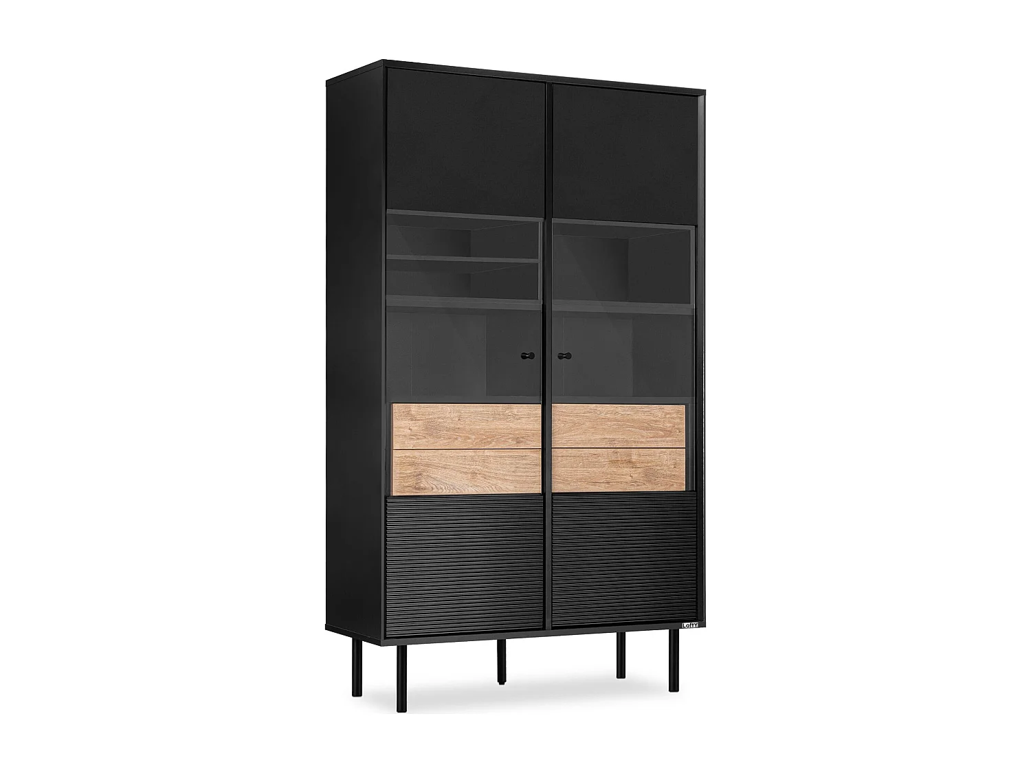 Vitrine  TV/Außenseiteneinlage - schwarz / Eiche natur - LOFTY