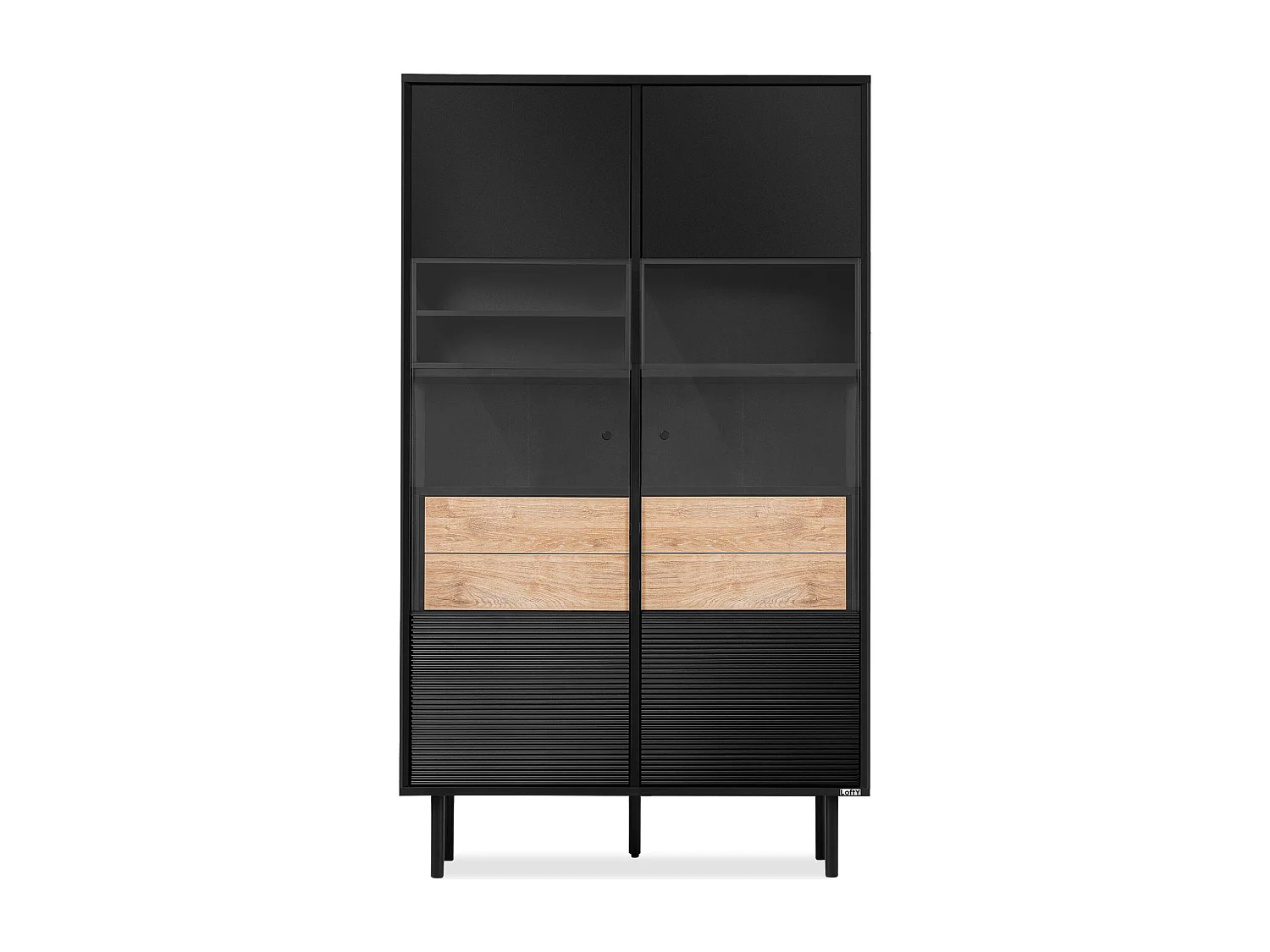 Vitrine  TV/Außenseiteneinlage - schwarz / Eiche natur - LOFTY