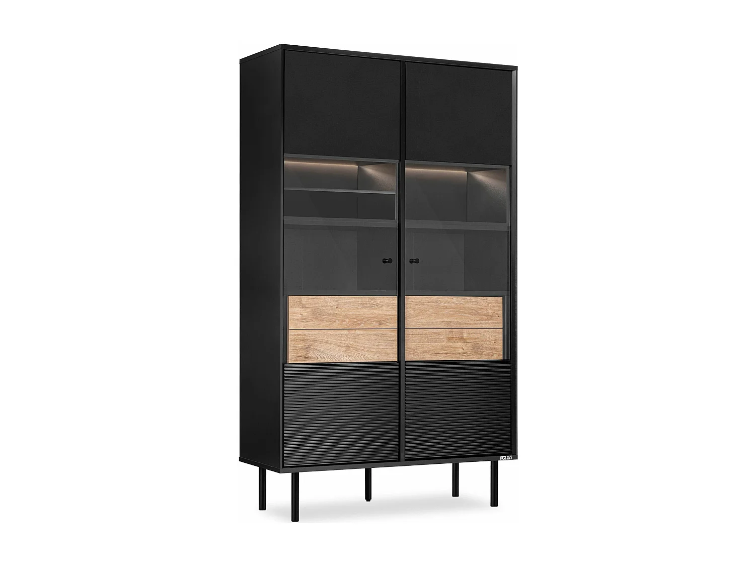 Vitrine  TV/Außenseiteneinlage - schwarz / Eiche natur - LOFTY