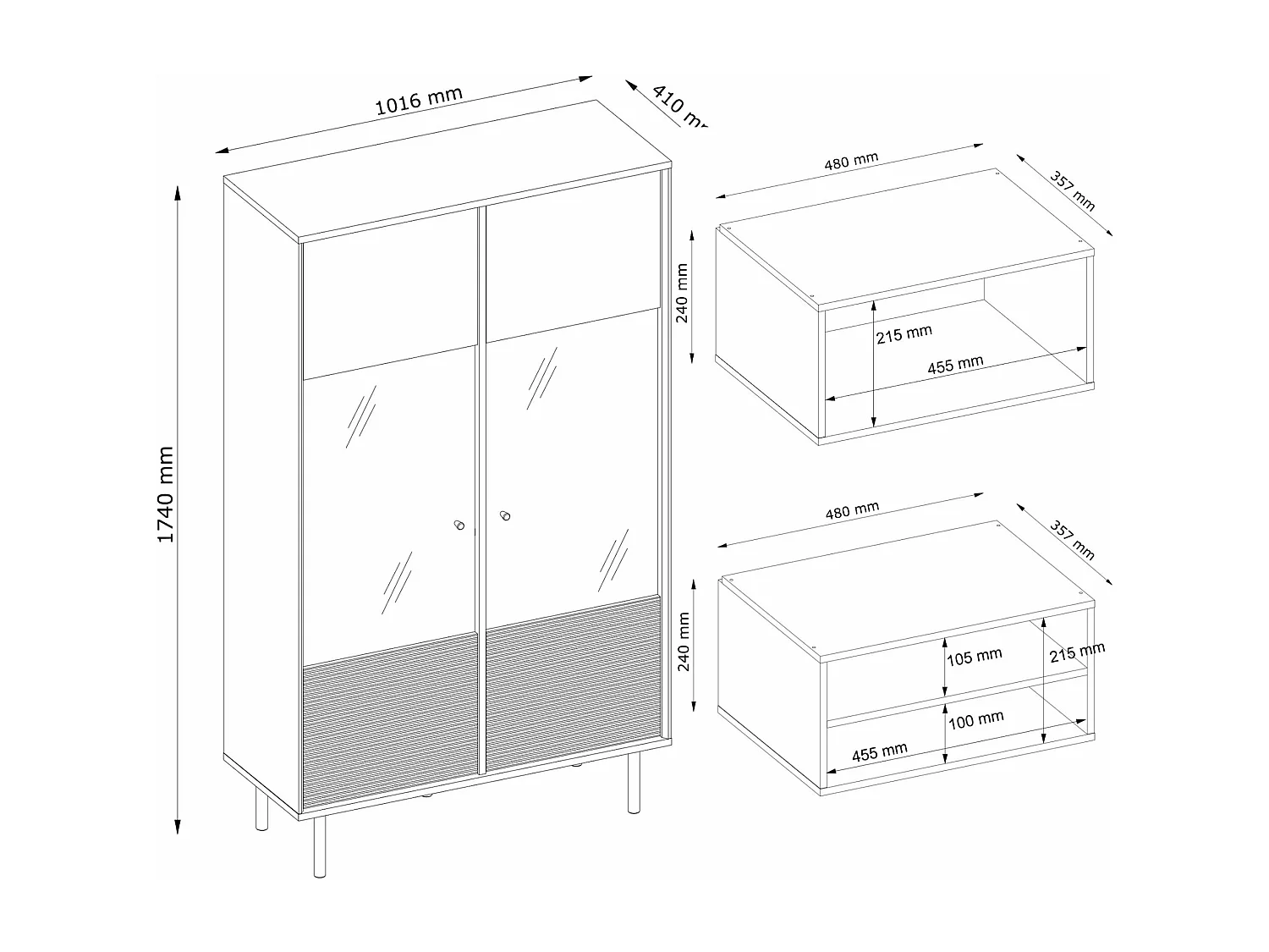 Vitrine  TV/Außenseiteneinlage - schwarz / Eiche natur - LOFTY