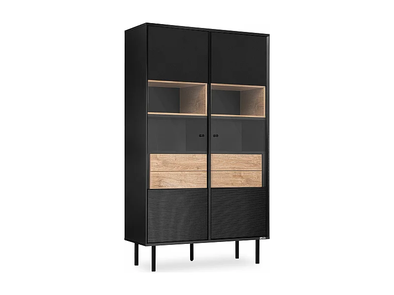 Vitrinenschränk  Außenseiteneinlage - schwarz / Eiche natur - LOFTY