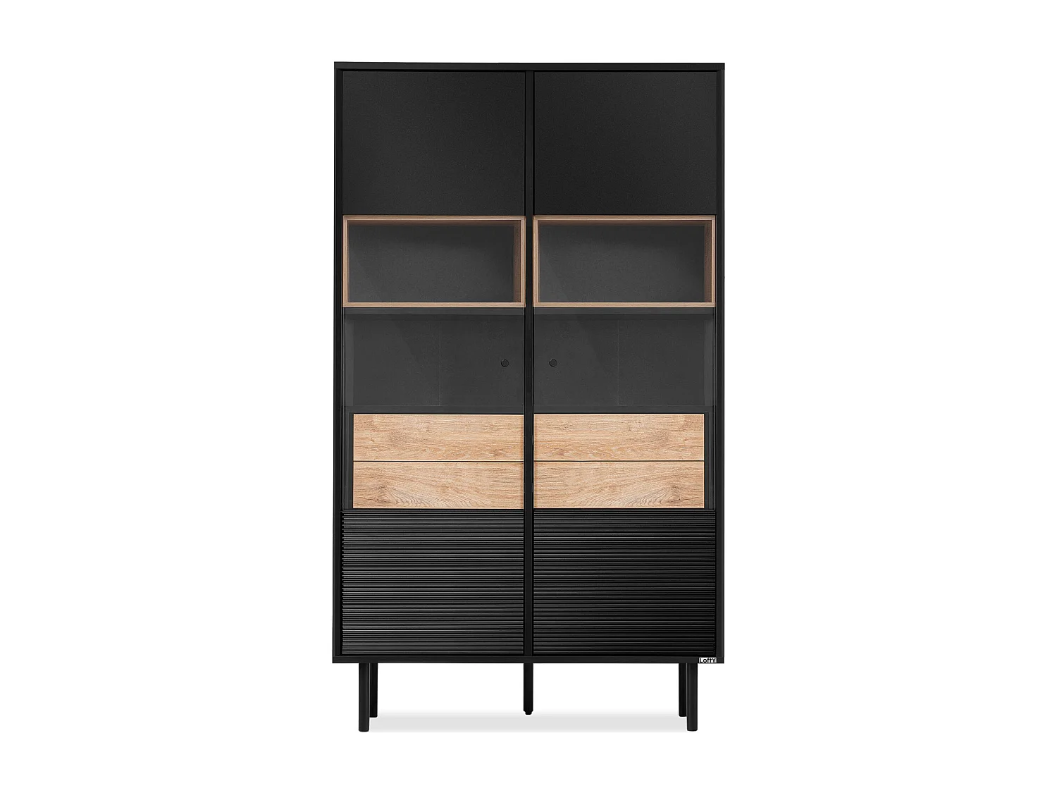 Vitrinenschränk  Außenseiteneinlage - schwarz / Eiche natur - LOFTY