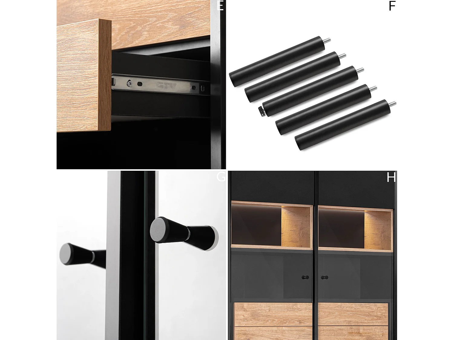 Vitrinenschränk  Außenseiteneinlage - schwarz / Eiche natur - LOFTY