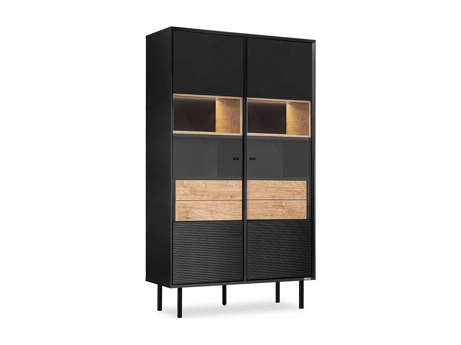 Vitrinenschränk  Außenseiteneinlage - schwarz / Eiche natur - LOFTY