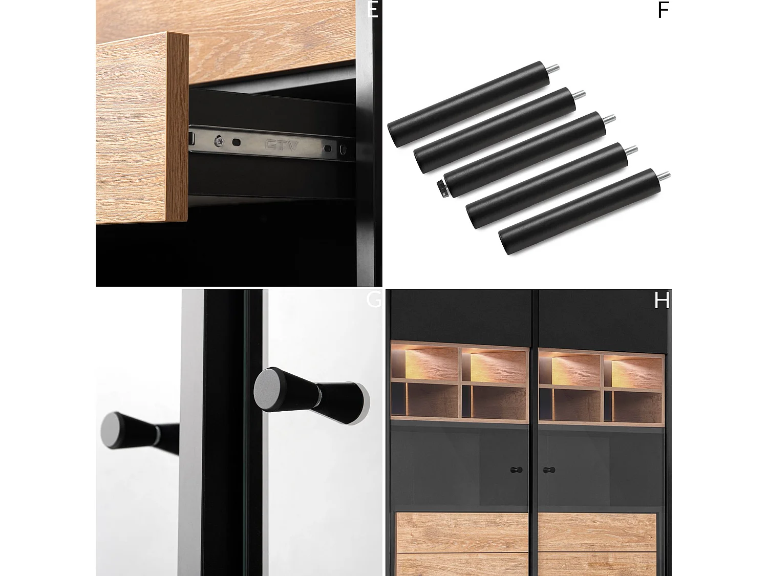 Vitrinenschränk  Kreuzeinlage - schwarz / Eiche natur - LOFTY