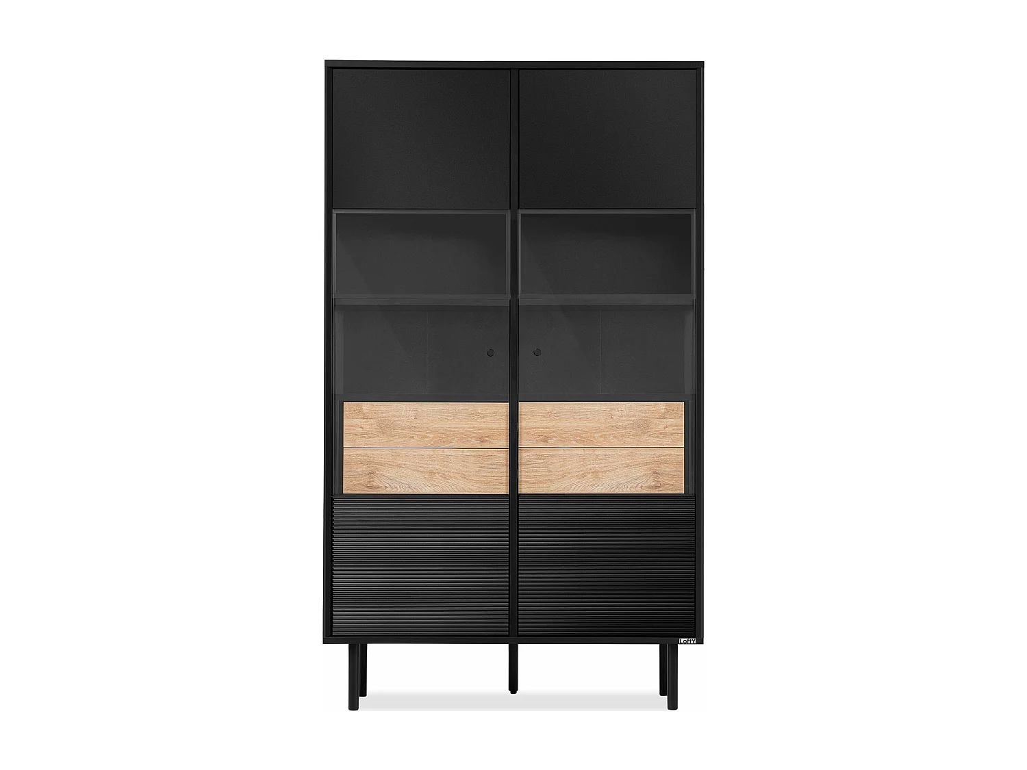 Vitrinenschränk  Außenseiteneinlage - schwarz / Eiche natur - LOFTY