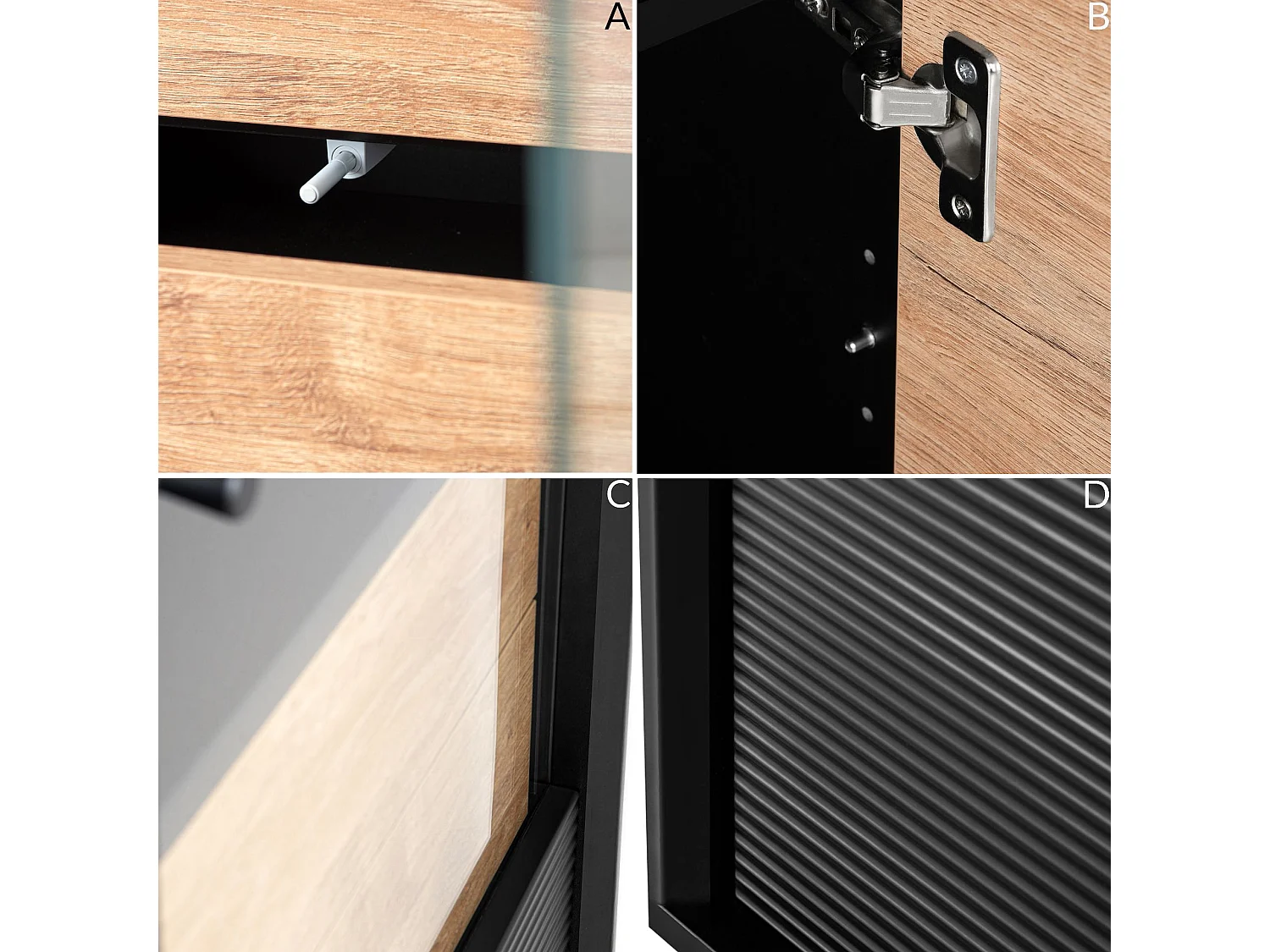 Vitrinenschränk  TV/HiFi-Einlage - schwarz / Eiche natur - LOFTY