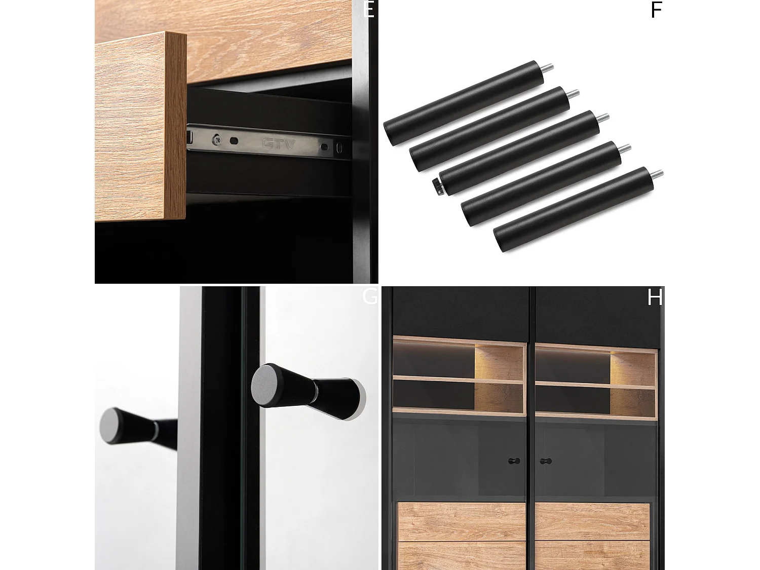 Vitrinenschränk  TV/HiFi-Einlage - schwarz / Eiche natur - LOFTY