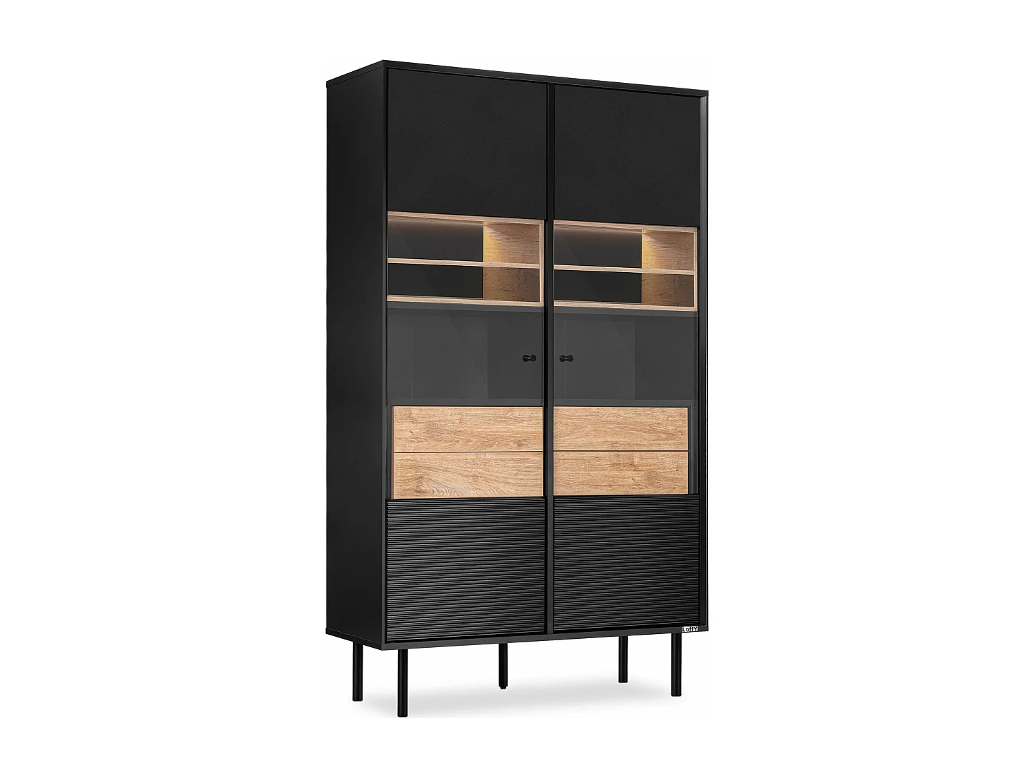 Vitrinenschränk  TV/HiFi-Einlage - schwarz / Eiche natur - LOFTY