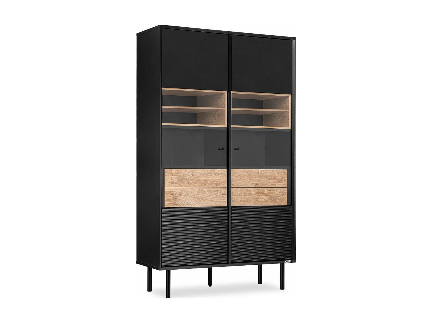 Vitrinenschränk  TV/HiFi-Einlage - schwarz / Eiche natur - LOFTY