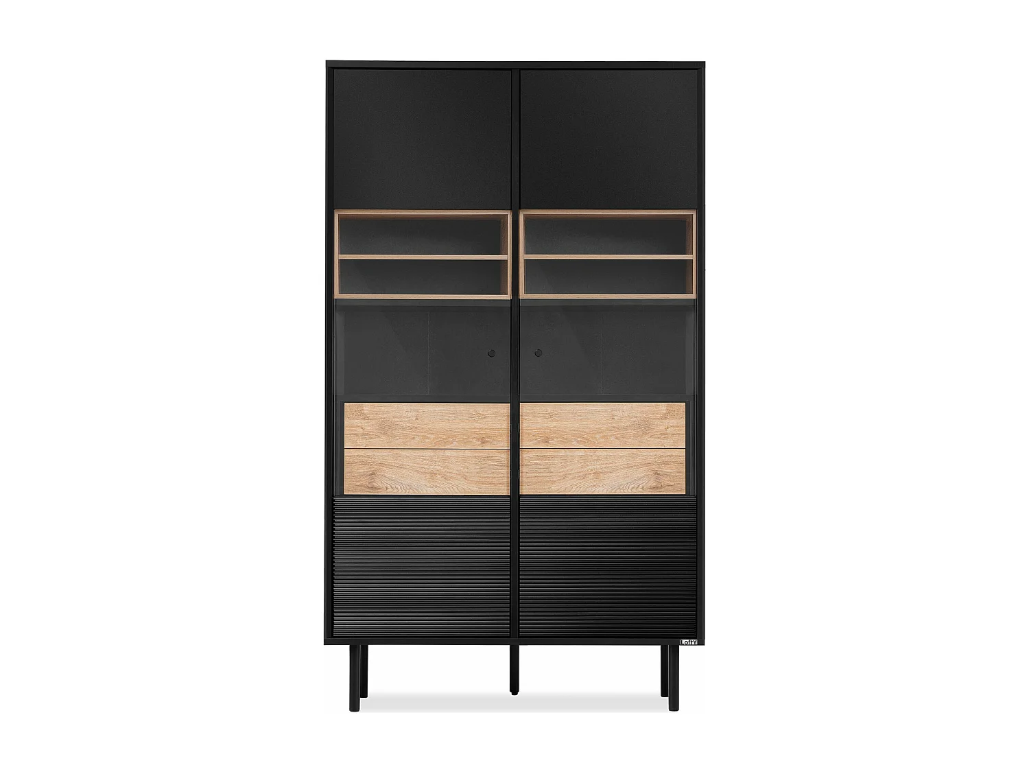 Vitrinenschränk  TV/HiFi-Einlage - schwarz / Eiche natur - LOFTY