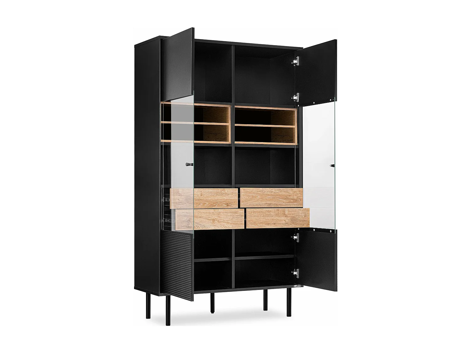 Vitrinenschränk  TV/HiFi-Einlage - schwarz / Eiche natur - LOFTY