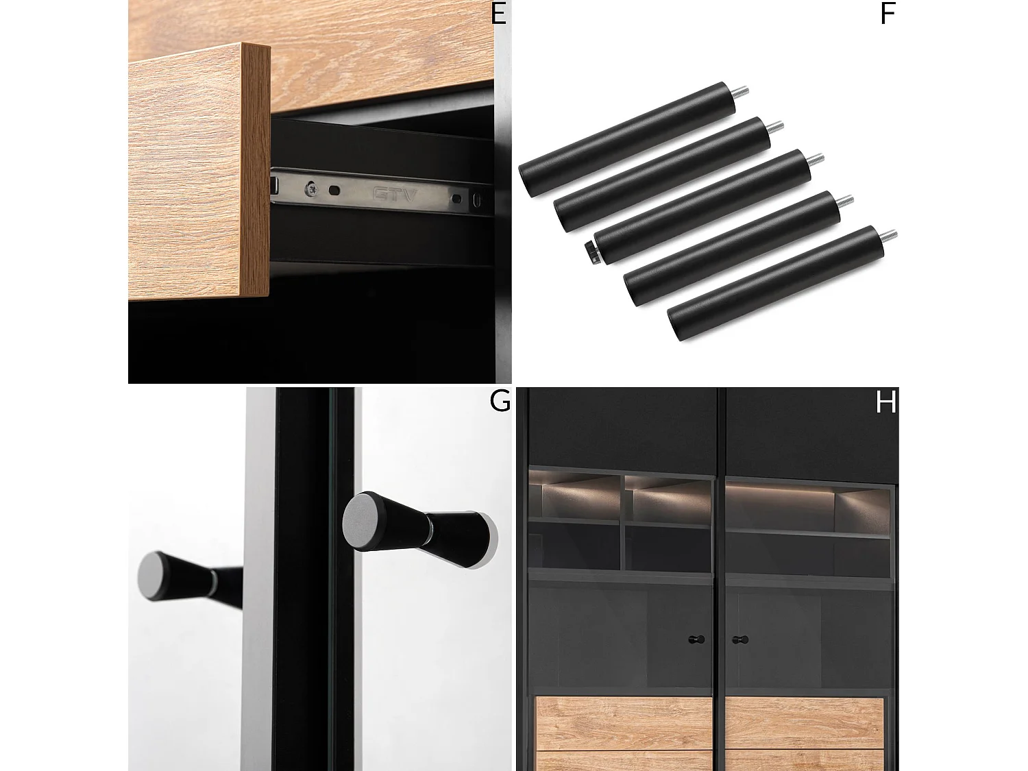 Vitrinenschränk   TV/Kreuzeinlage - schwarz / Eiche natur - LOFTY