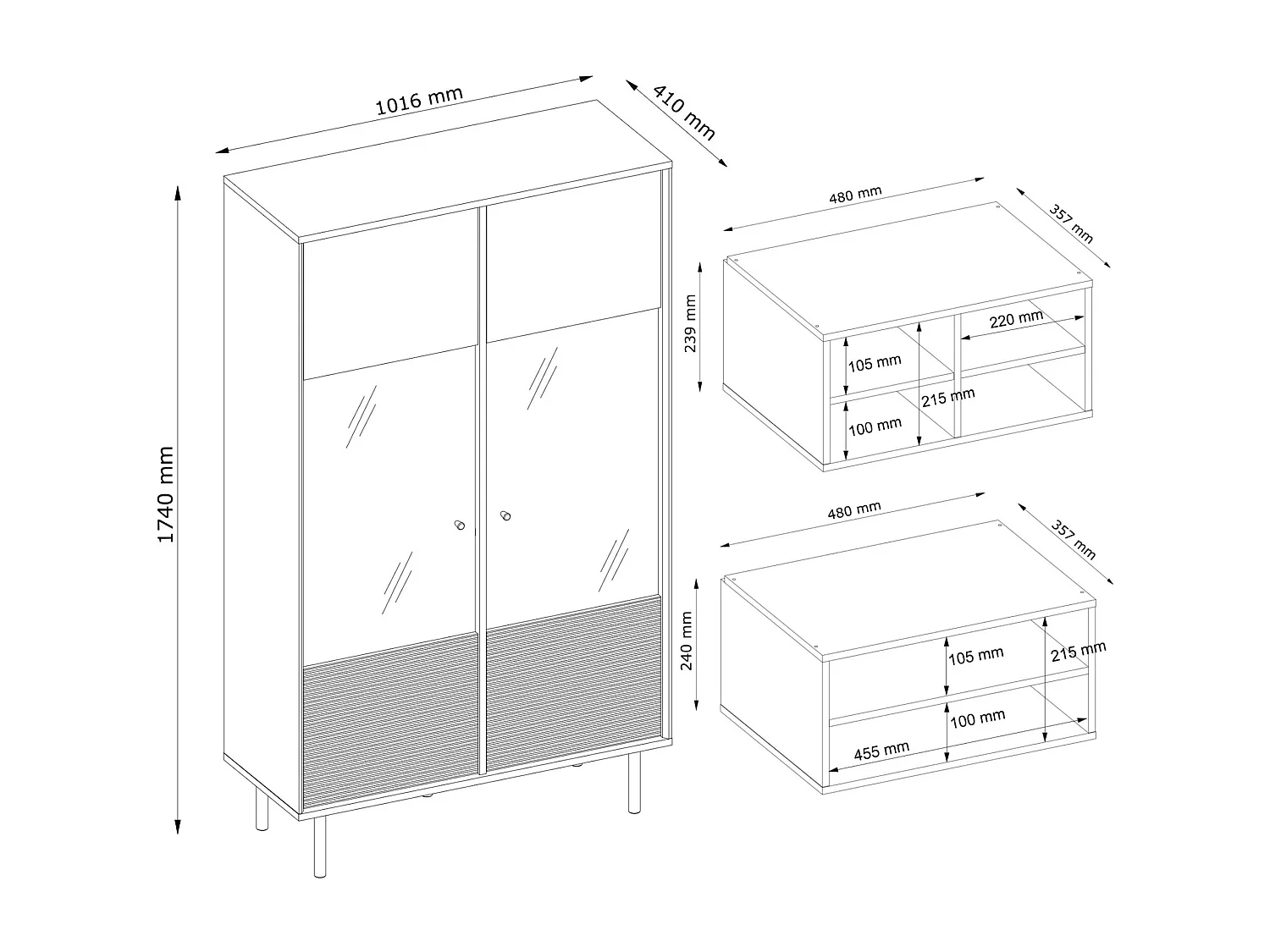 Vitrinenschränk   TV/Kreuzeinlage - schwarz / Eiche natur - LOFTY