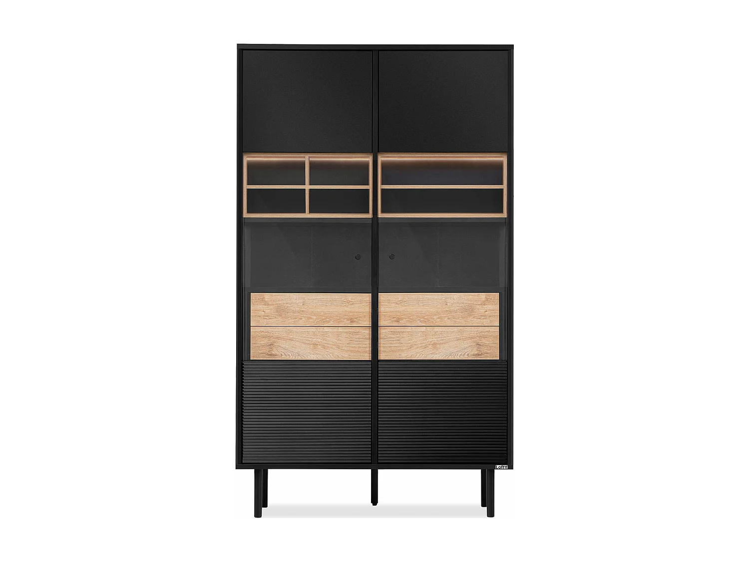 Vitrinenschränk   TV/Kreuzeinlage - schwarz / Eiche natur - LOFTY