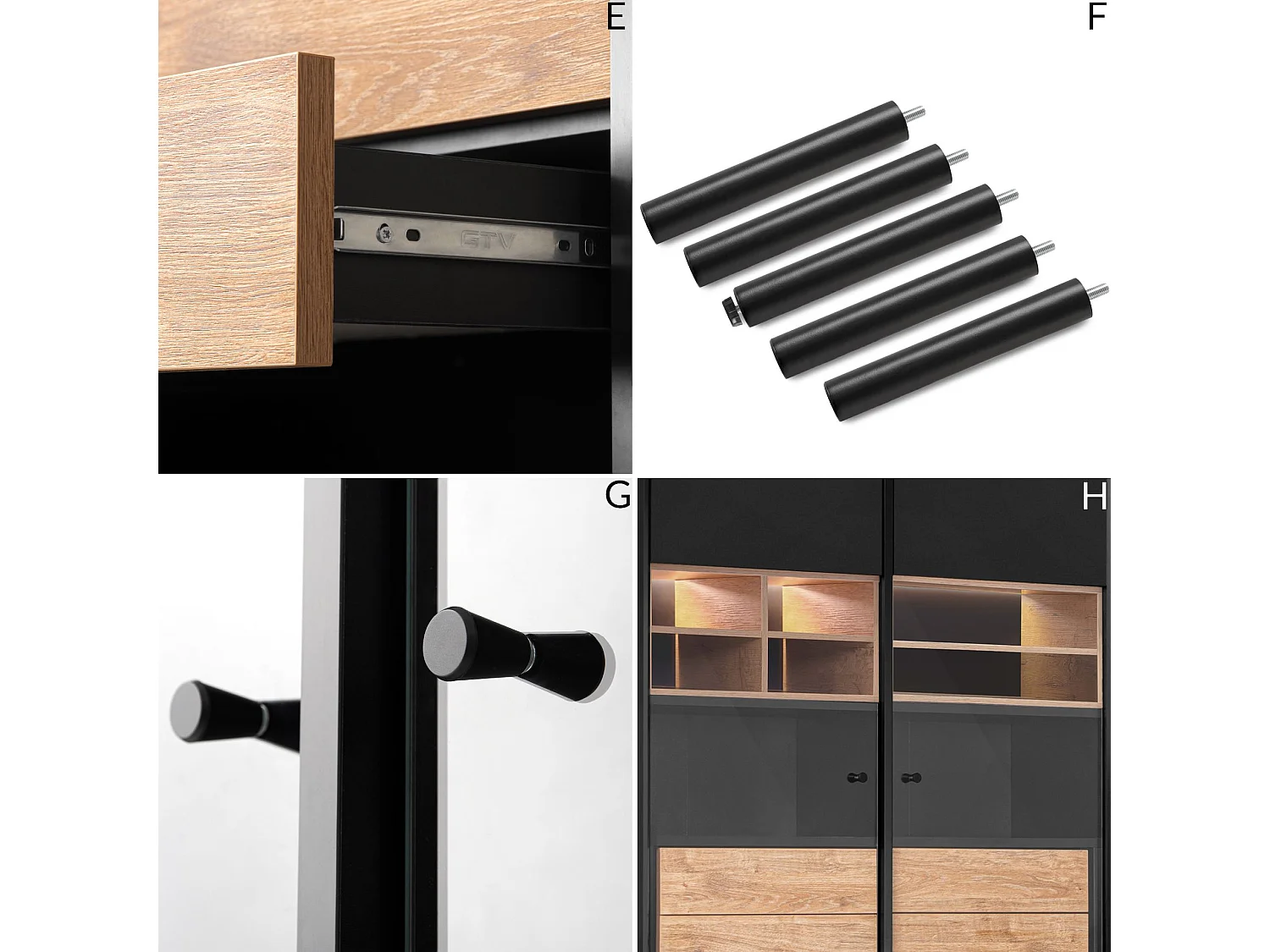 Vitrinenschränk   TV/Kreuzeinlage - schwarz / Eiche natur - LOFTY