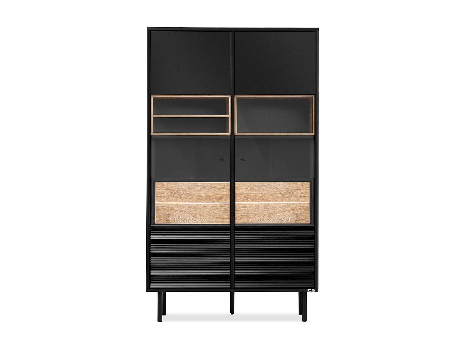 Vitrine  TV/Außenseiteneinlage - schwarz / Eiche natur - LOFTY