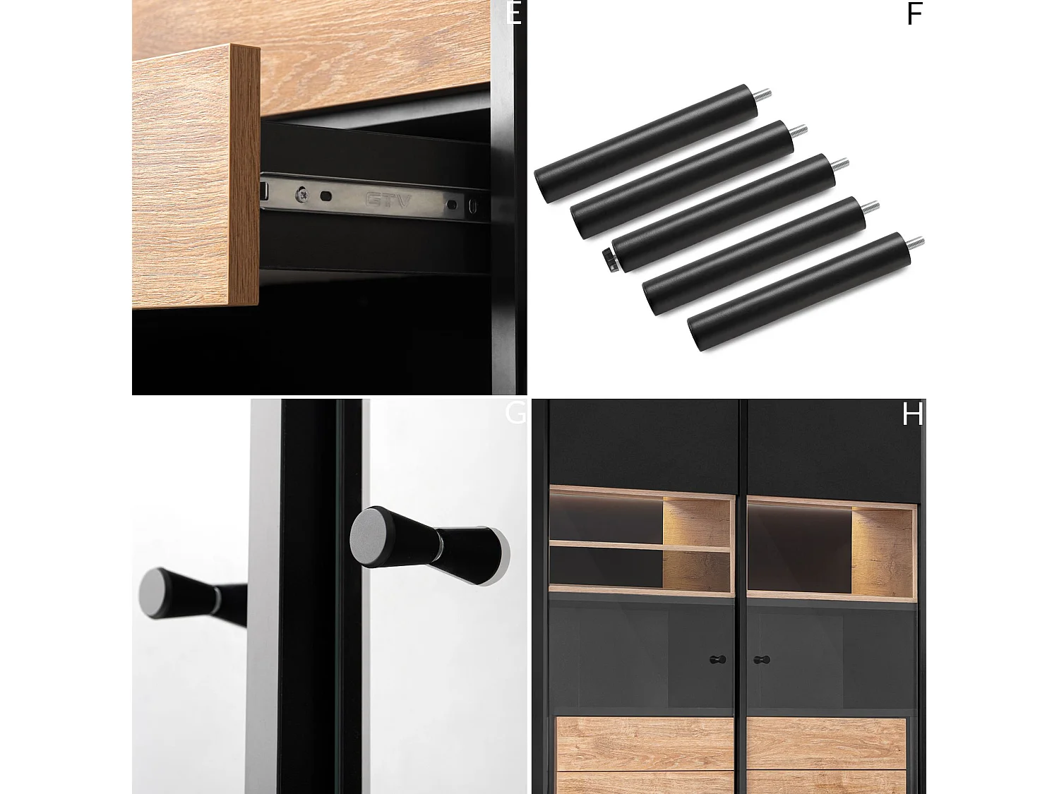 Vitrine  TV/Außenseiteneinlage - schwarz / Eiche natur - LOFTY