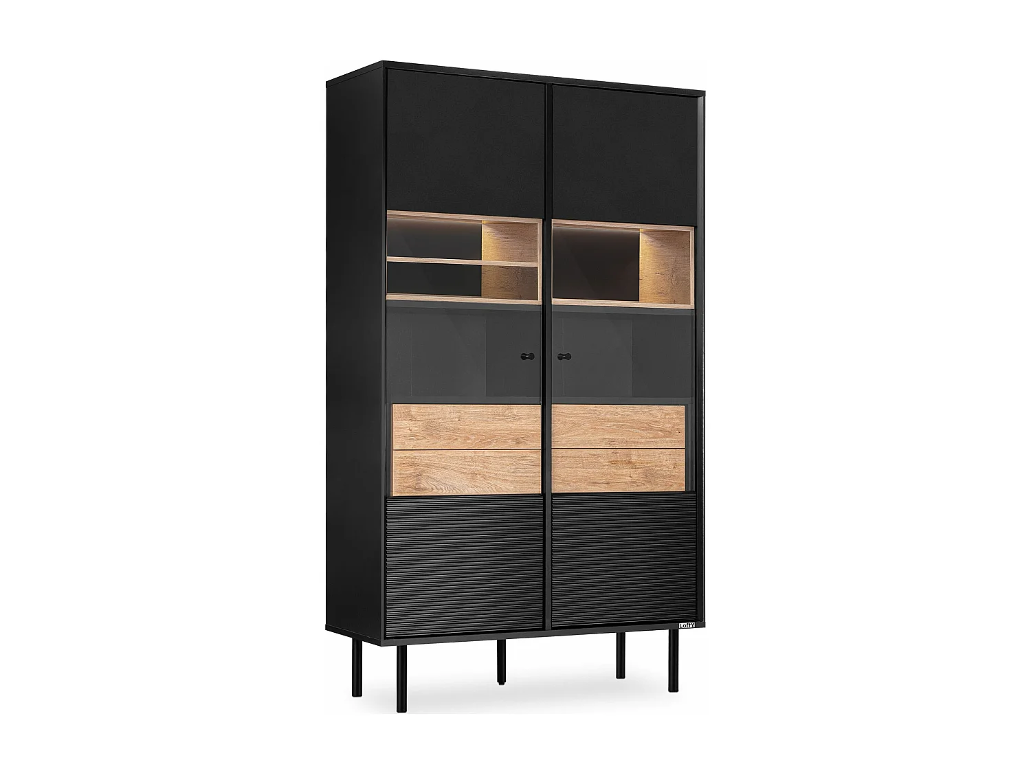 Vitrine  TV/Außenseiteneinlage - schwarz / Eiche natur - LOFTY