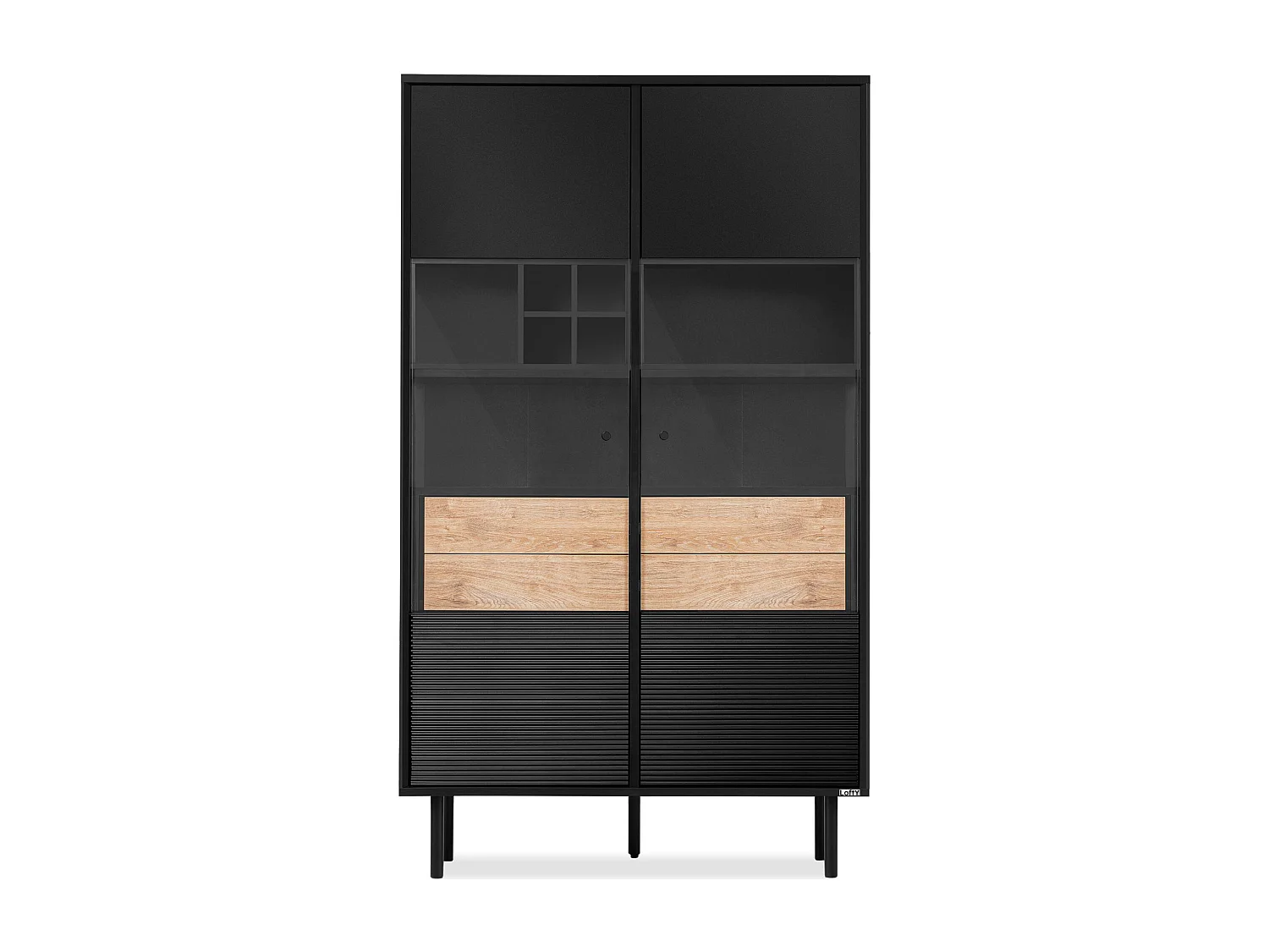 Vitrinenschränk  Weineinlage - schwarz / Eiche natur - LOFTY