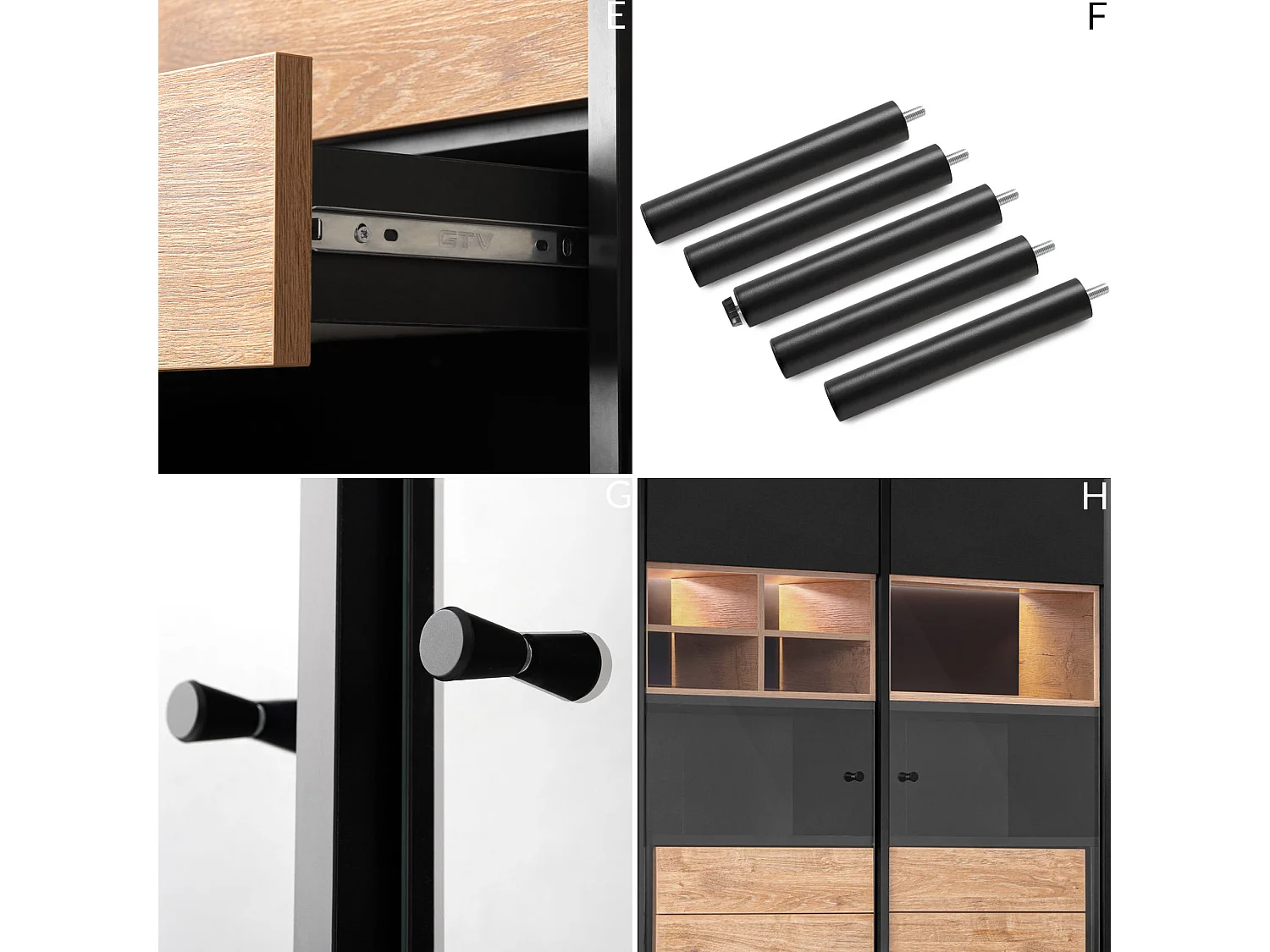 Vitrine  Kreuz/Außenseiteneinlage - schwarz / Eiche natur - LOFTY