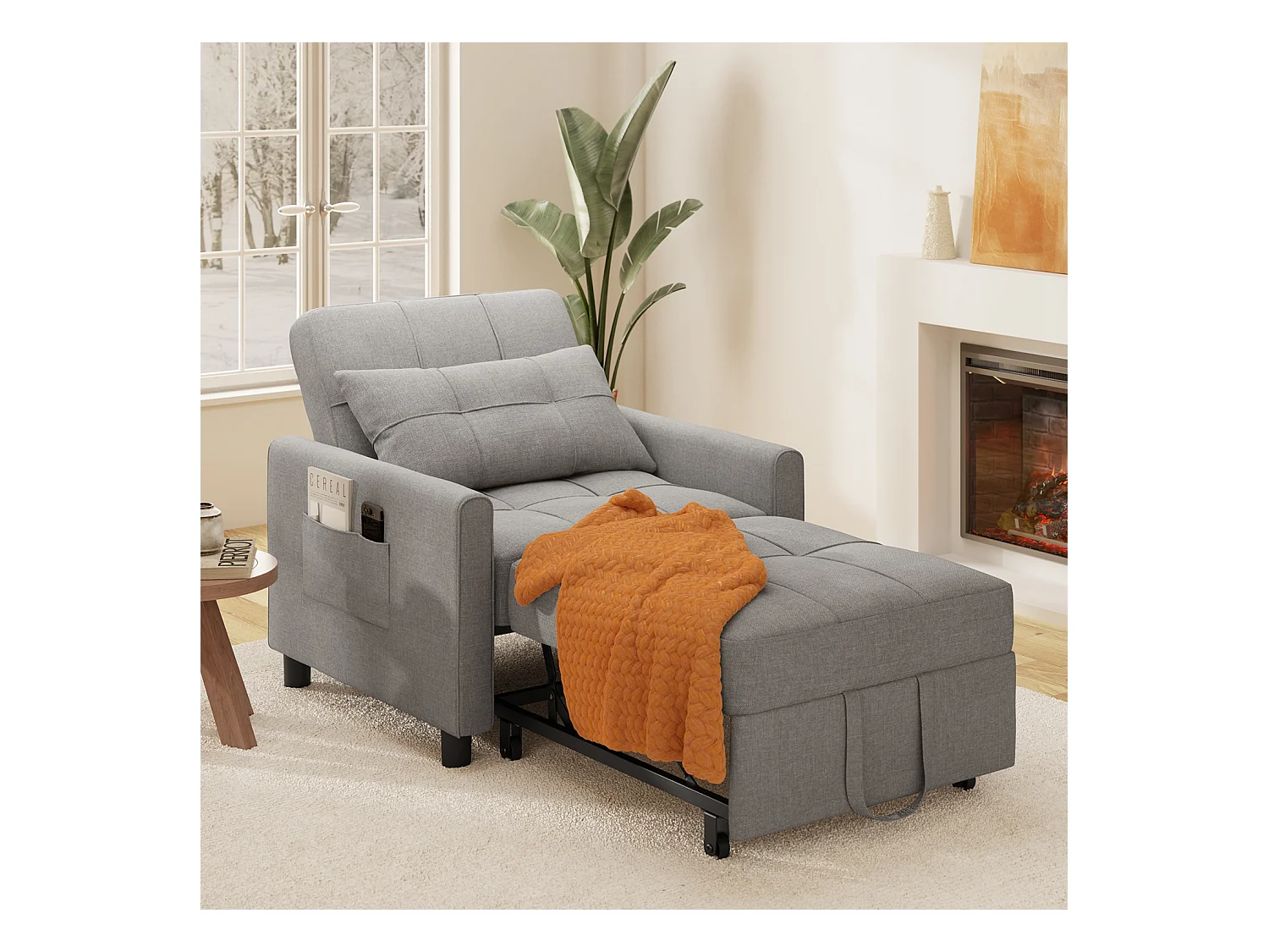 Fauteuil Convertible Bealife Fauteuil Lit Canapé 1 Place Chaise Longue Coussin Réglable Rangement Roues Pliante AR21-G