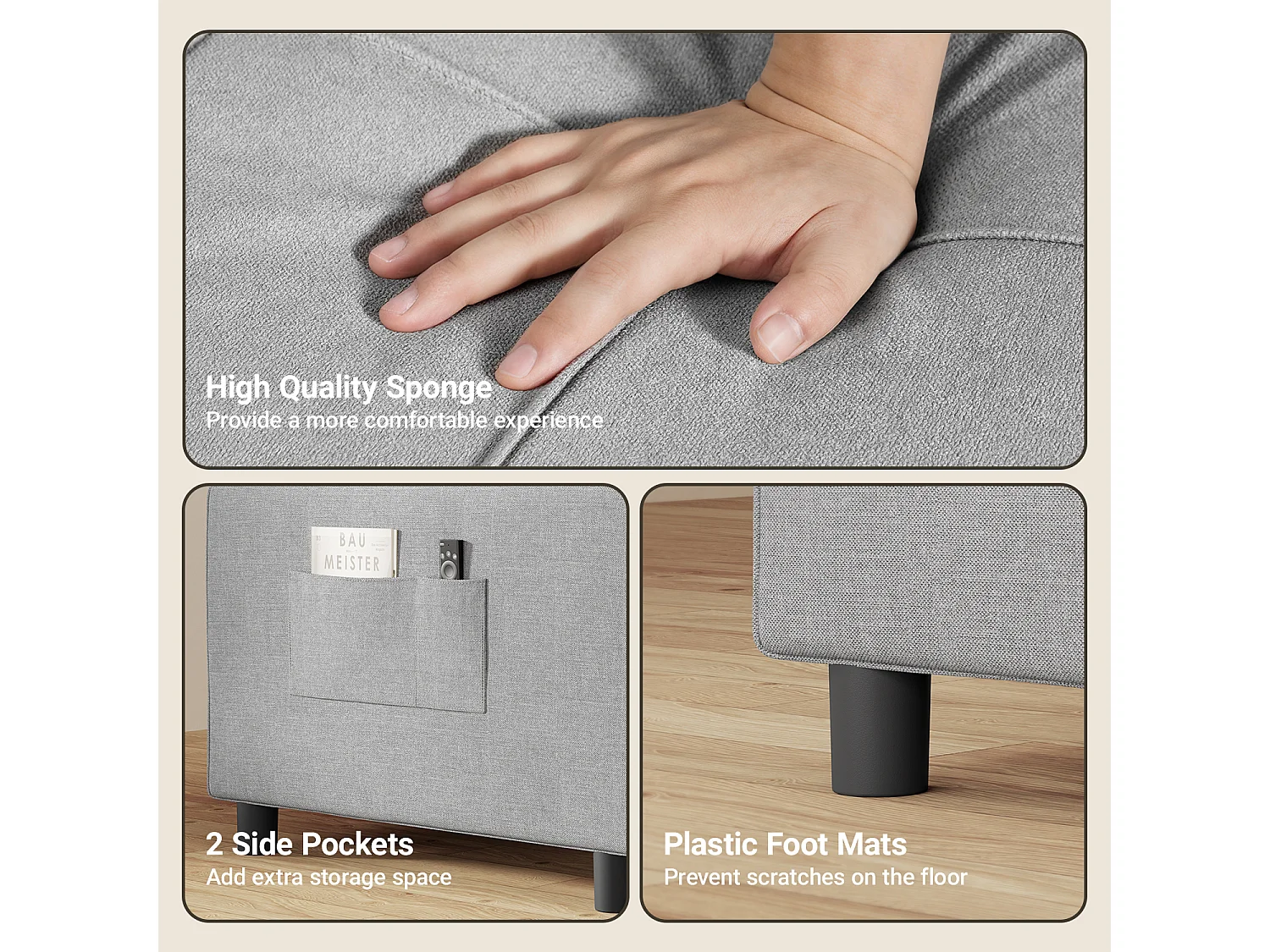 Fauteuil Convertible Bealife Fauteuil Lit Canapé 1 Place Chaise Longue Coussin Réglable Rangement Roues Pliante AR21-G