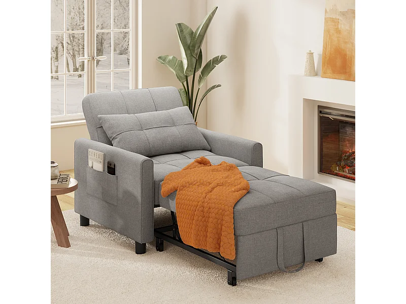 Fauteuil Convertible Bealife Fauteuil Lit Canapé 1 Place Chaise Longue Coussin Réglable Rangement Roues Pliante AR21-G