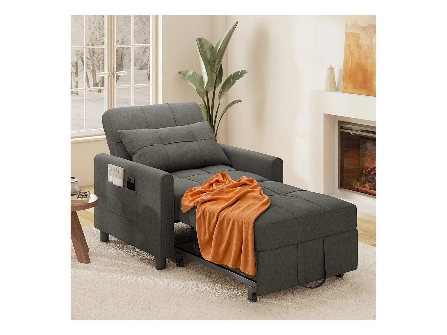 Fauteuil Convertible, Canapé Lit 1 Place Fauteuil Chaise Longue Coussin Réglable Rangement Roues Pliante AR21-D